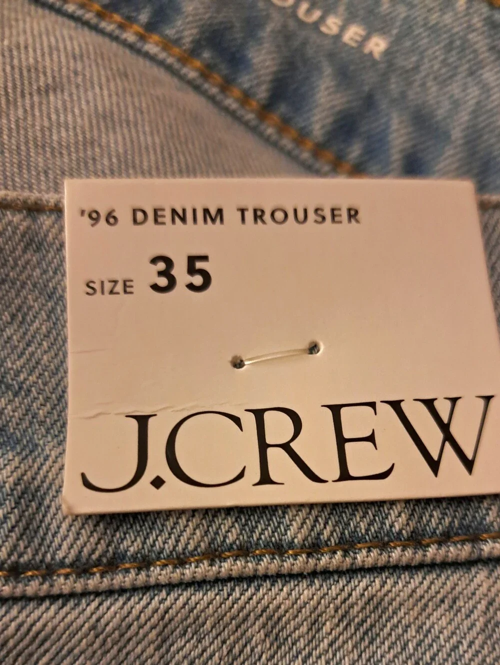 J. CREW re-imagined denim RE-96-lDG TROUSERS brand new JEANS size 35 LIGHT WASH